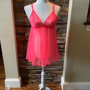 Victoria Secret Hot Pink Sheer Babydoll Sz Small